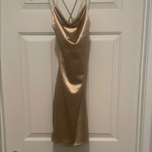 Elegant Gold Satin Slip Dress